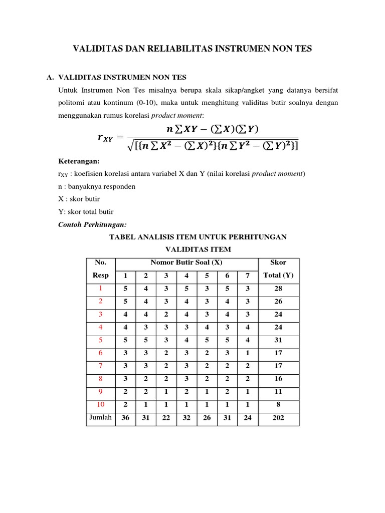Validitas Dan Reliabilitas Instrumen Non Tes