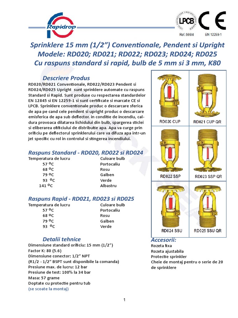 Fisa Tehnica Sprinklere Rapidrop Rd022-Rd024 | PDF