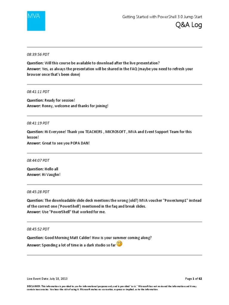 Q&A Log: Getting Started With Powershell 3.0 Jump Start | PDF | Ibm Pc ...