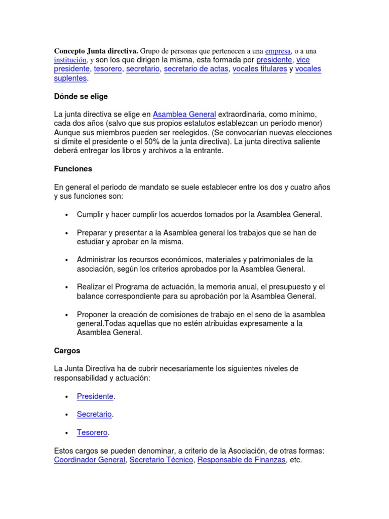 Funciones y Estructura de la Junta Directiva | PDF | Junta Directiva ...