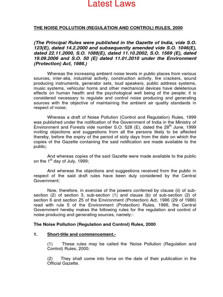 Noise Pollution Control Rules 2000 | PDF | Noise | Decibel
