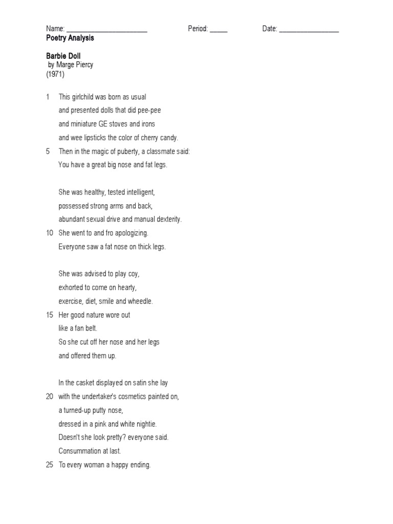 Barbie Doll Piercy PDF Autobiographies Novels