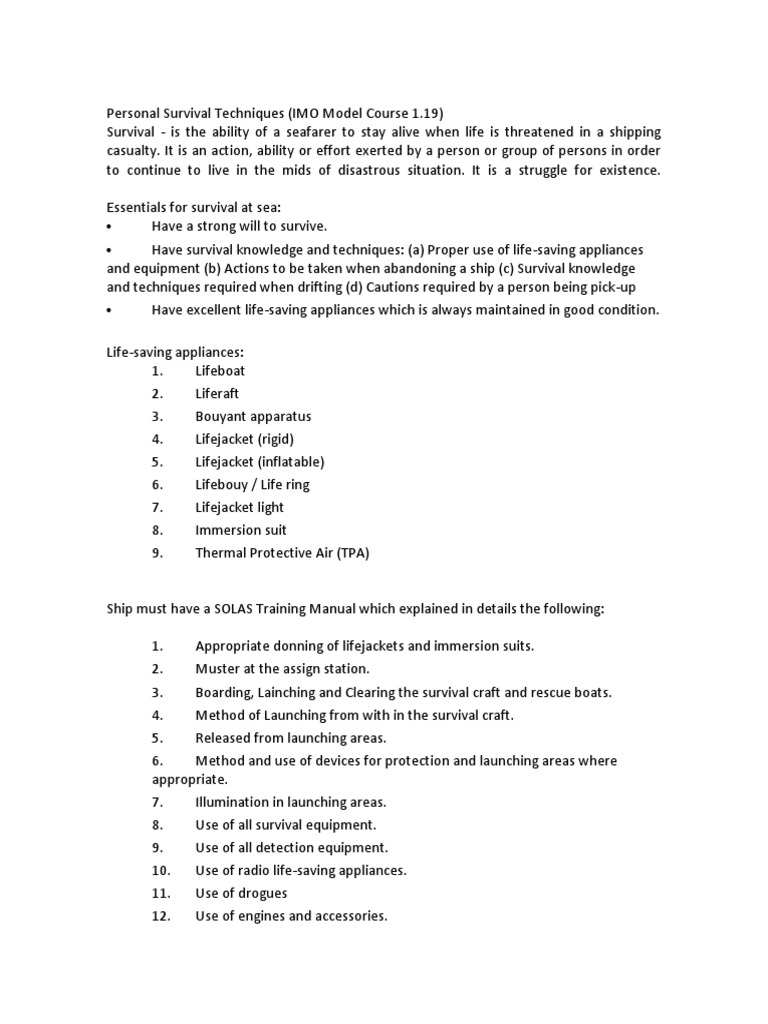 Personal Survival Techniques Pdf Boats Industries
