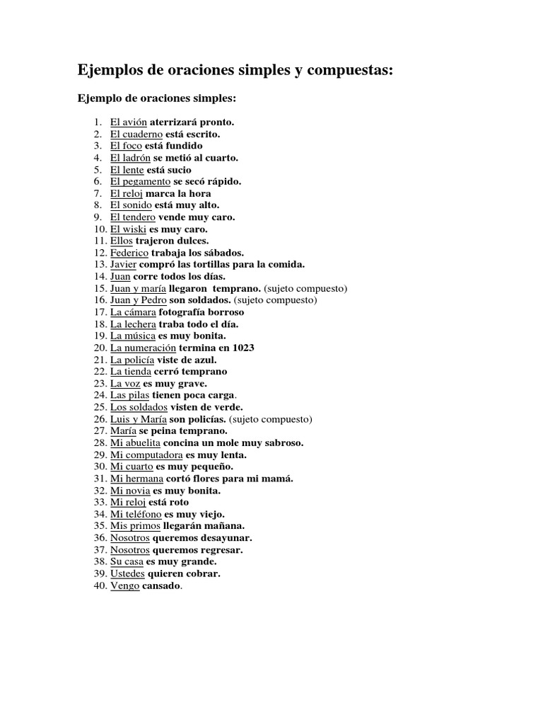 Ejemplos de oraciones simples y compuestas | PDF | Agitación | Ocio