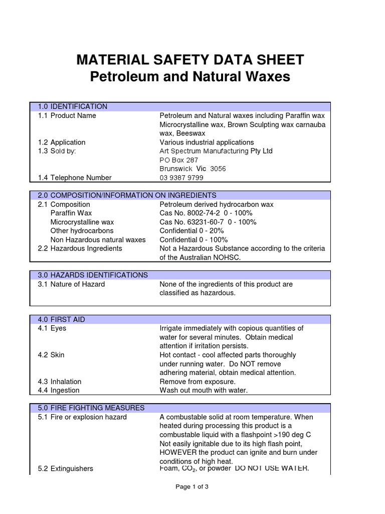Msds Waxes PDF Wax Materials