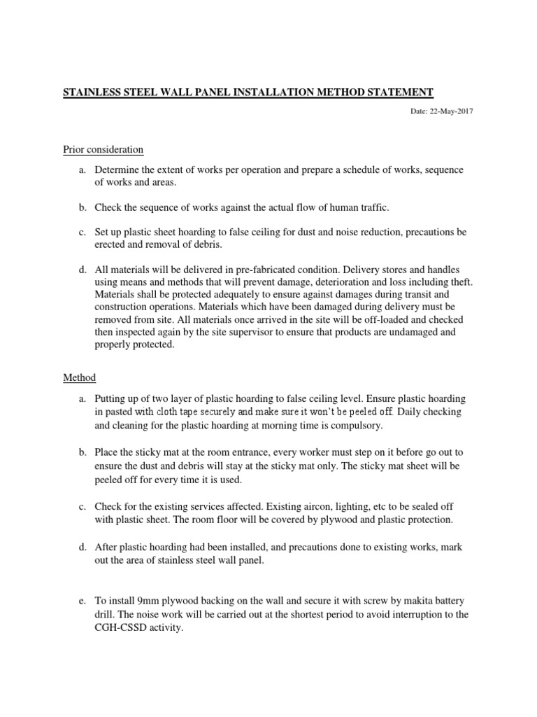 Stainless Steel Wall Cladding Method Statement PDF Industries