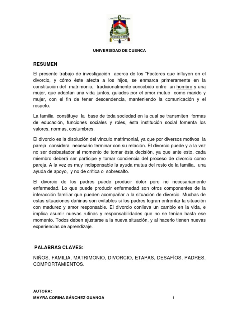 Impacto del Divorcio en los Hijos | PDF | Familia | Matrimonio