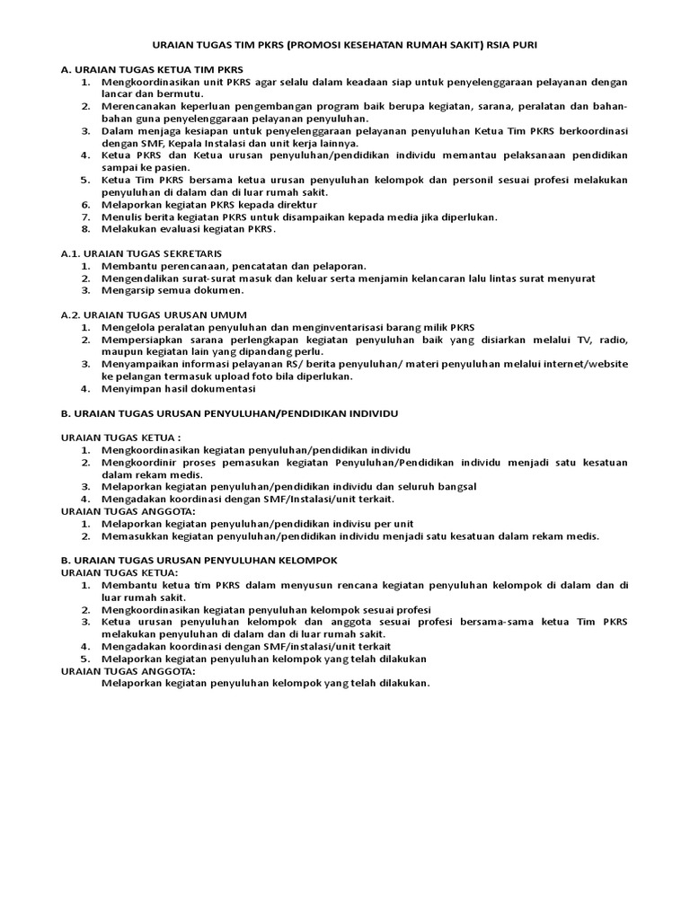 Uraian Tugas Tim Pkrs Pdf