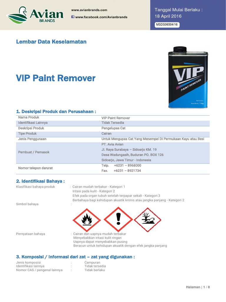 MSDS VIP Paint Remover 