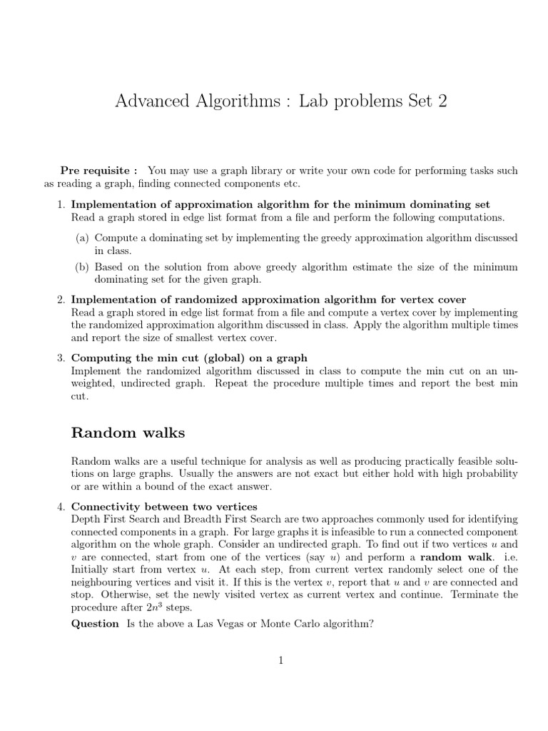 Advanced Algorithms: Lab Problems Set 2: Random Walks | PDF