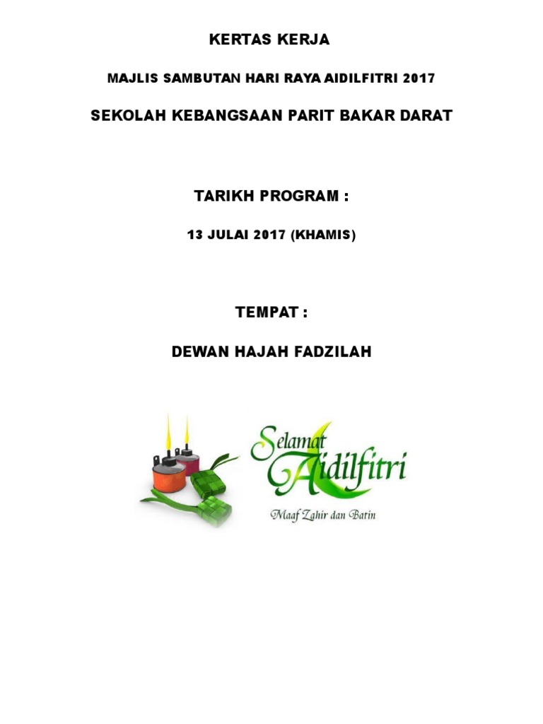  Kertas Kerja Sambutan Hari Raya  Aidilfitri Dan Marhaban 