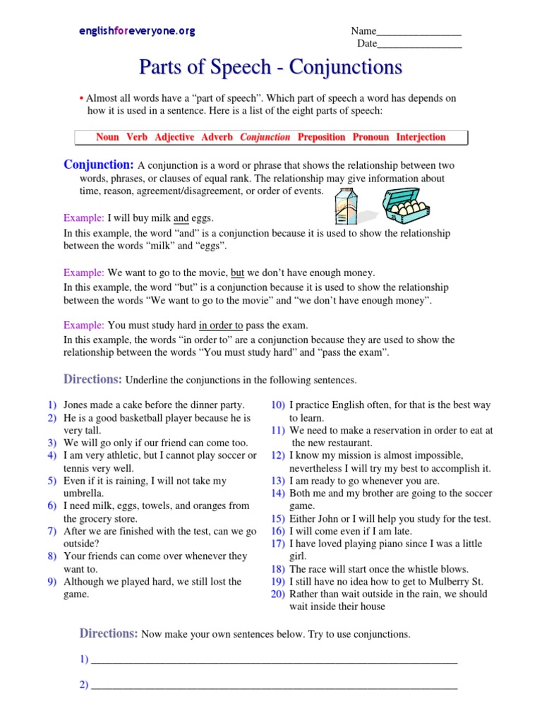 Conjunctions (Worksheet - English For Everyone) PDF | PDF | Part Of ...