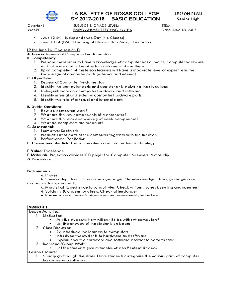 Quarter 1 Week 1 | Lesson Plan | Technology | Free 30-day Trial | Scribd