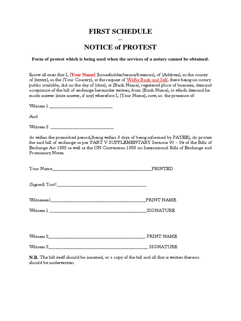 Notary Alternative Protest Notice Template | PDF | Politics | Law
