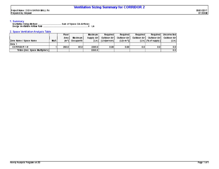 Ventilation Sizing Summary For CORRIDOR 2 | PDF | Technology & Engineering