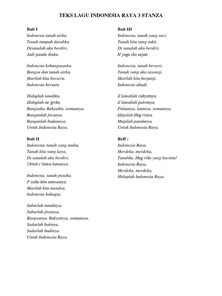Lirik Lagu Indonesia Raya Pdf
