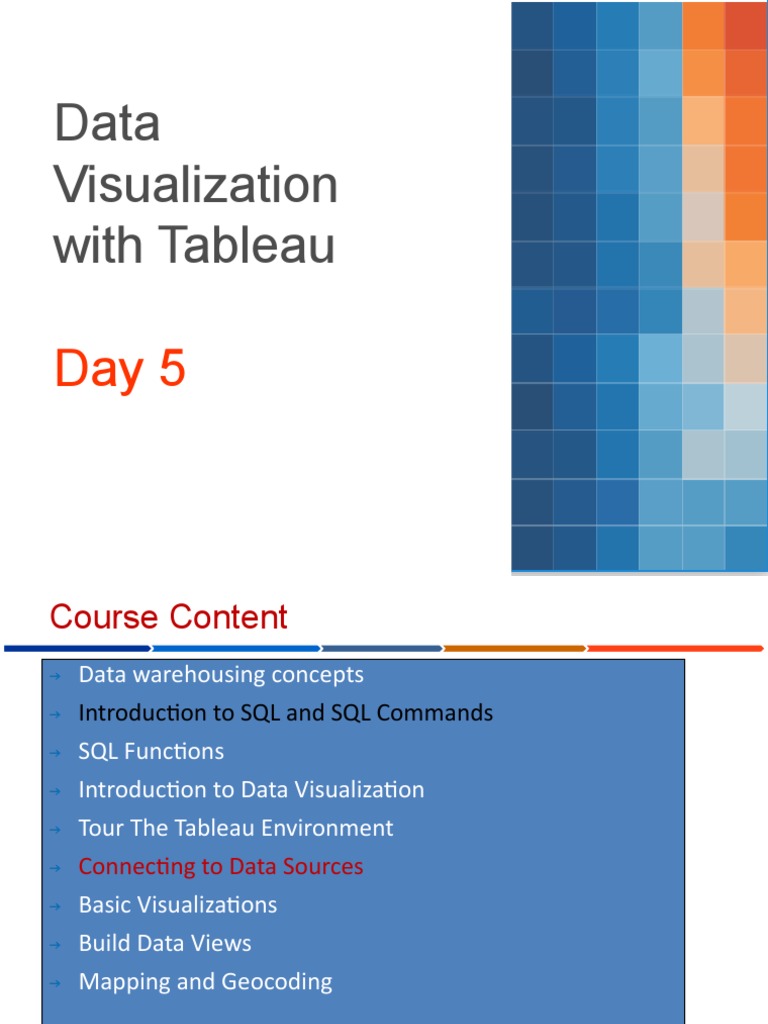 Tableau Data Visualization Course Day 5 | PDF | Databases | Microsoft Excel