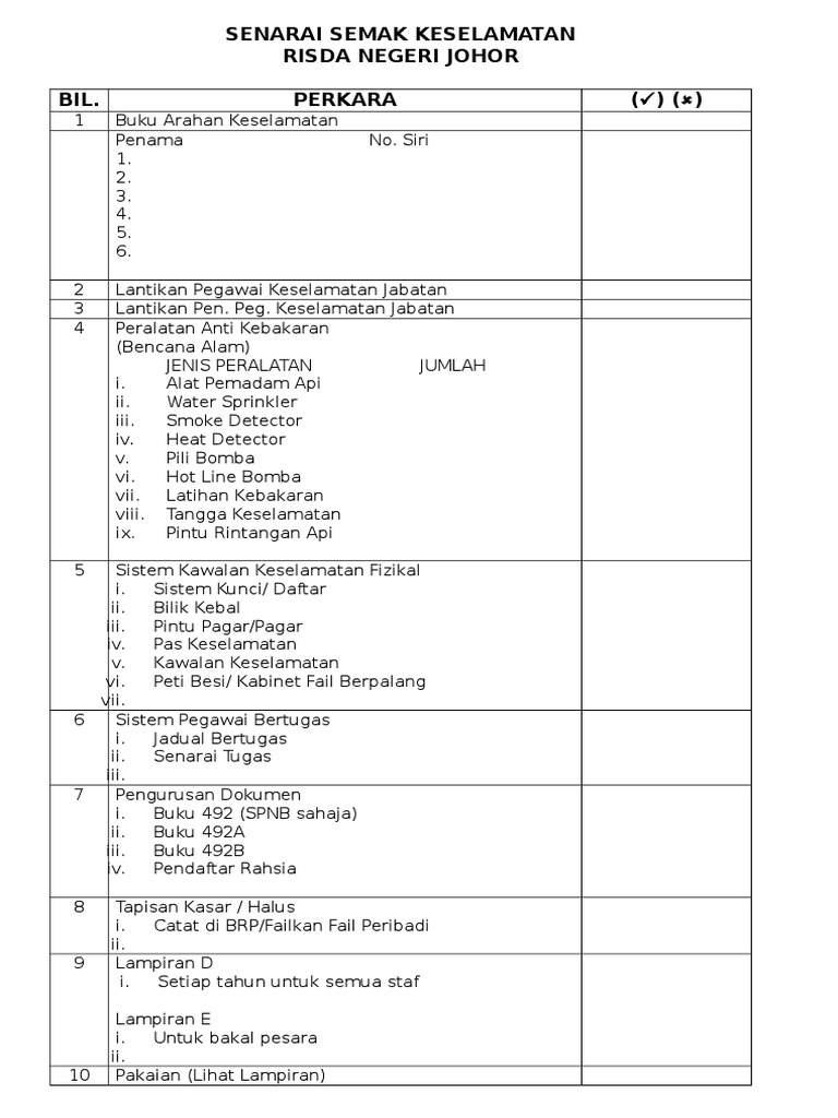 Senarai Semak Keselamatan | PDF