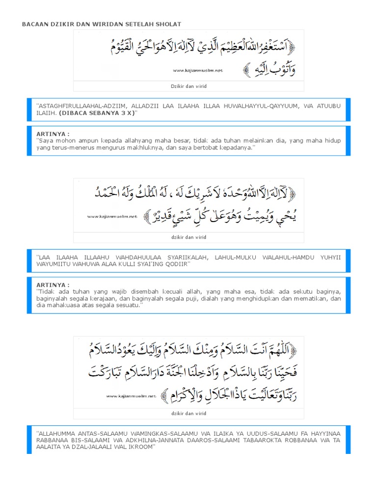 Bacaan Wirid Dan Dzikir Setelah Sholat Fardhu Dan Sholat Sunah Lengkap Pdf
