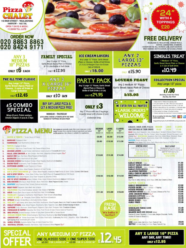 Pizza Chalet Harrow Menu PDF