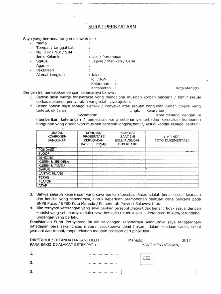 Surat Pernyataan Banjir