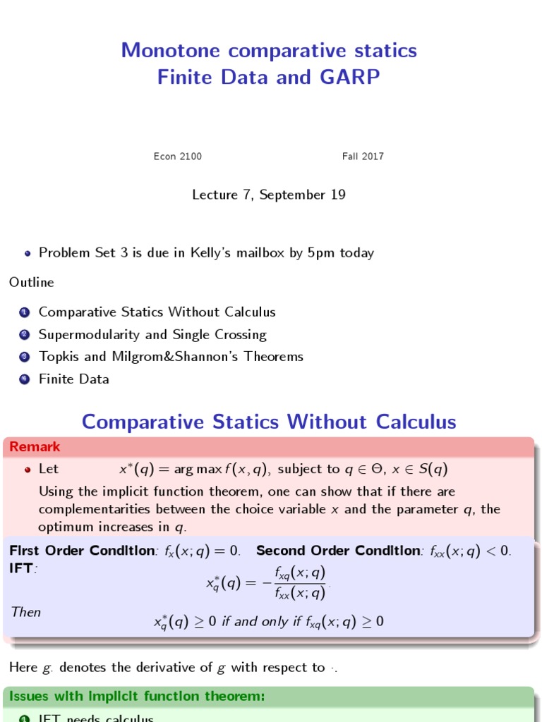 Lecture_07 Monotone Comparative Statics Monotonic Function Utility