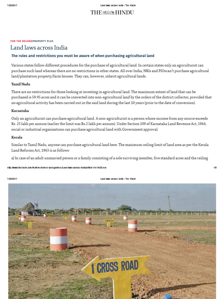 Land Laws Across India The Hindu Government Information