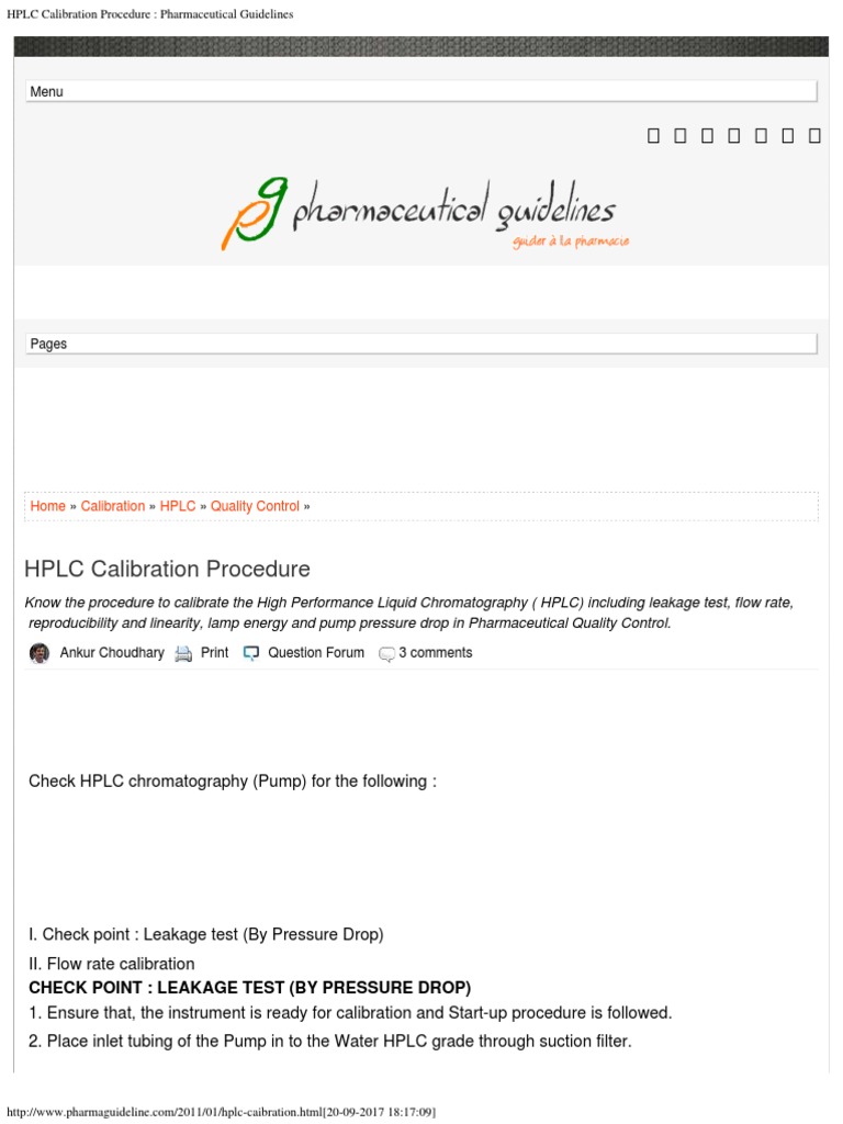 HPLC Calibration Procedure Pharmaceutical Guidelines Download Free