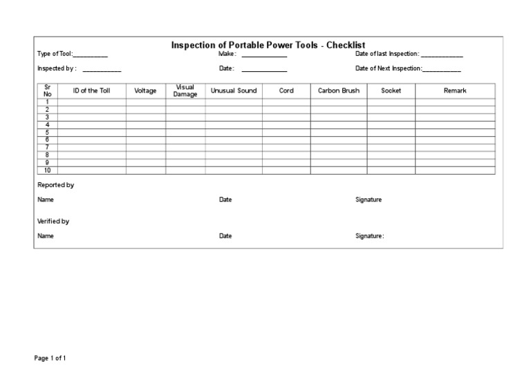 Portable Power Tools Inspection Checklist | PDF