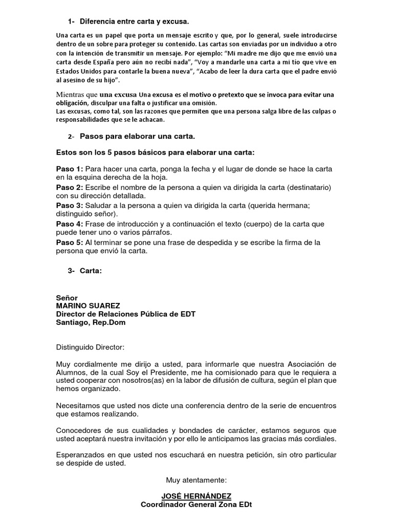 Diferencia Entre Carta y Excusa