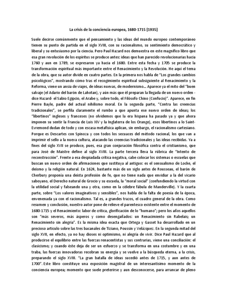 La Crisis de La Conciencia Europea PDF Deísmo René Descartes