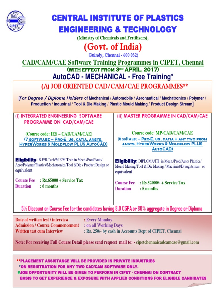 CAD/CAM/CAE Training at CIPET Chennai | PDF | Technical Drawing ...
