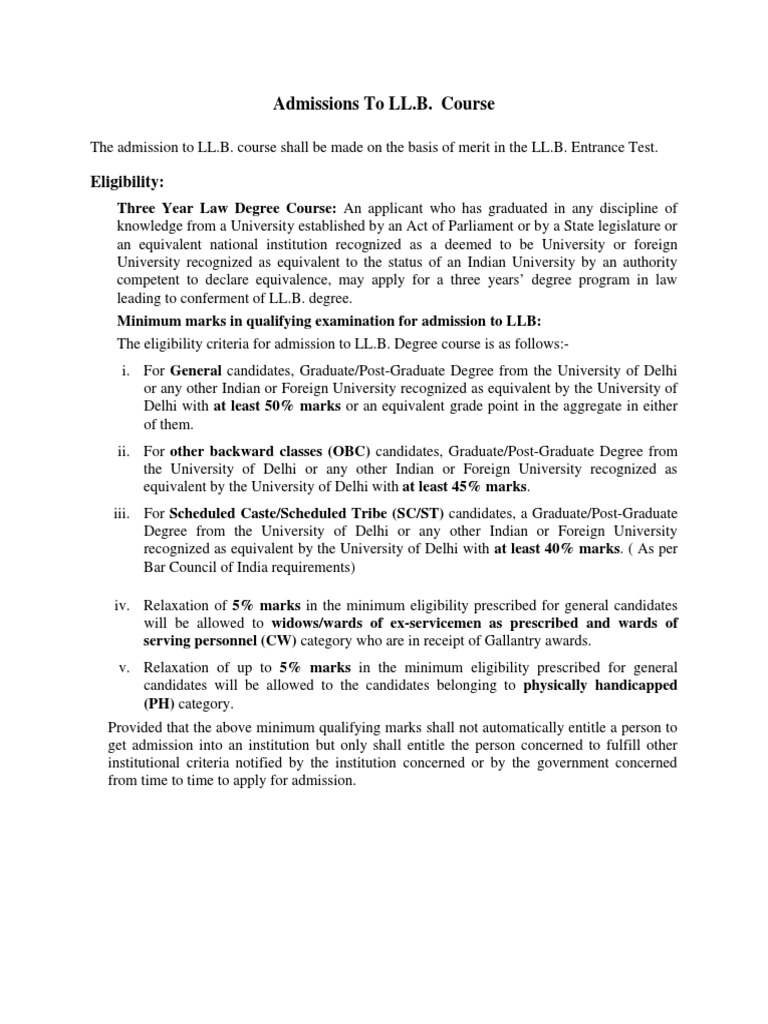 LL.B. Admission Eligibility Criteria | PDF | Finance & Money Management