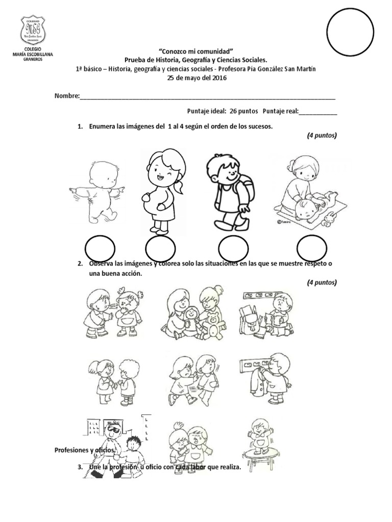 1° basico - Prueba 2 - Mi comunidad
