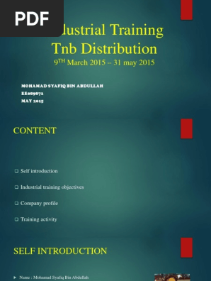 268441895 Industrial Training Tnb Pptx Electrical Substation Cable