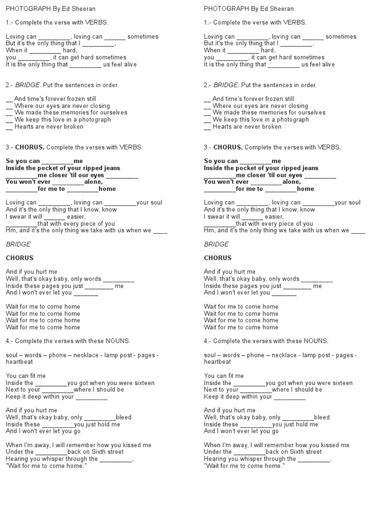 Photograph by Ed Sheeran Song Structure Grammar