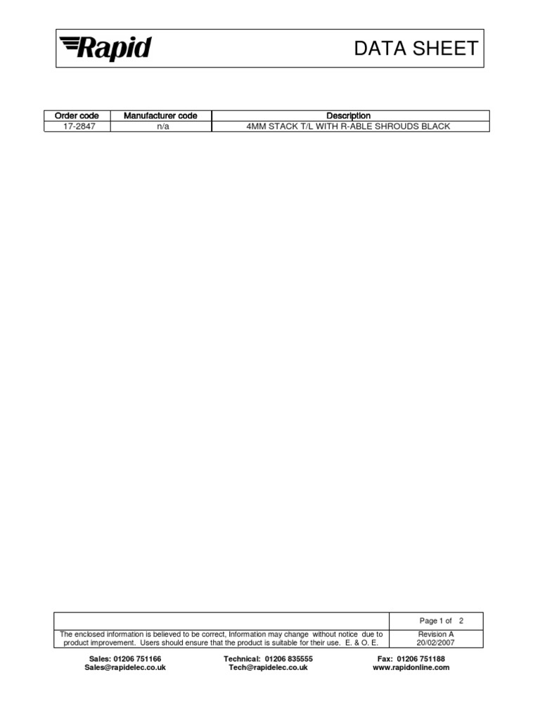 4mm Stackable Test Lead Data Sheet | PDF