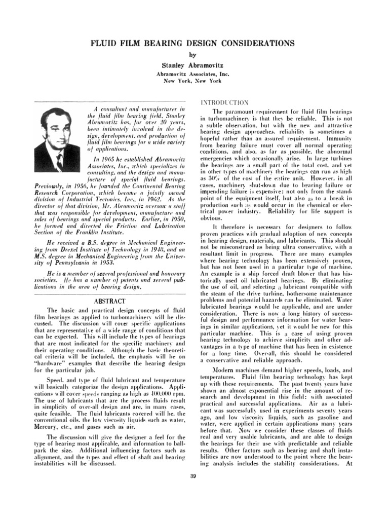 T1pg3955 FLUID FILM BEARING DESIGN CONSIDERATIONS PDF PDF Bearing