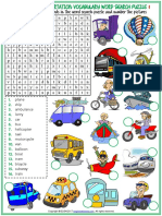Means of Transportation Vocabulary Esl Word Search Puzzle Worksheets For Kids