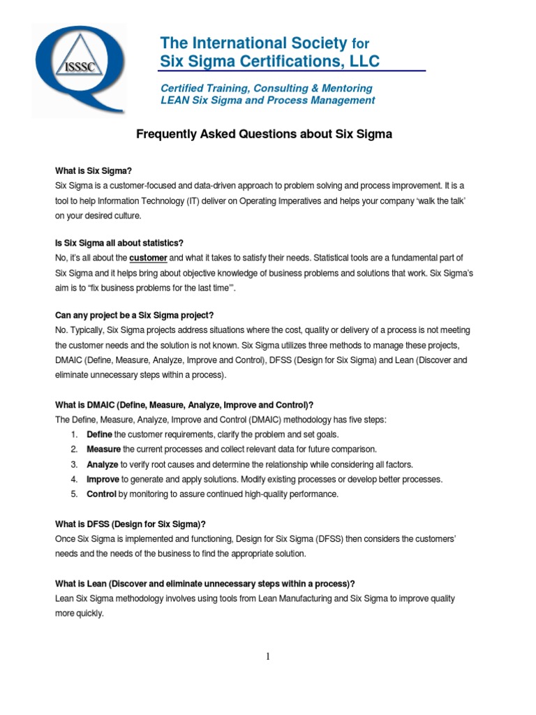 Six Sigma FAQs: Process Improvement Guide | PDF | Design For Six Sigma ...
