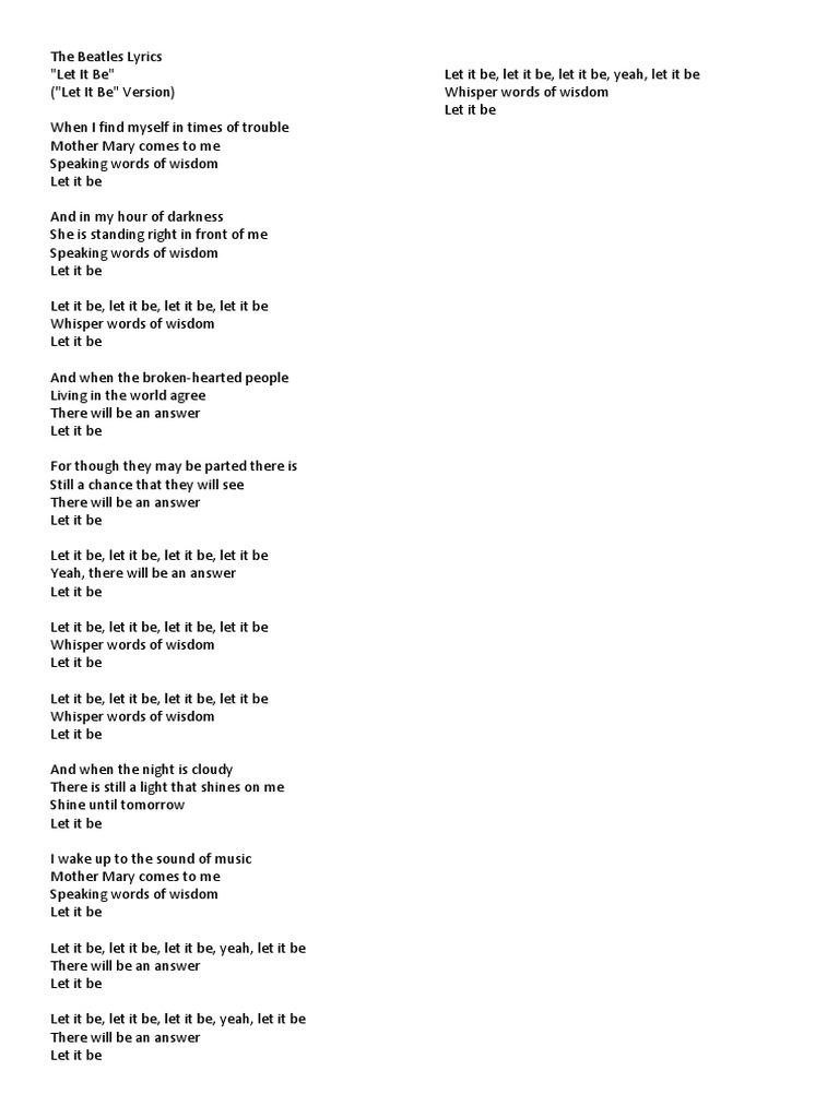 Let it be lyrics