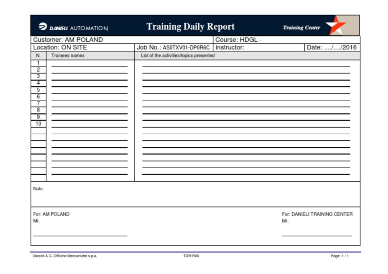 TDR-R00 Training Daily Report - ENG | PDF