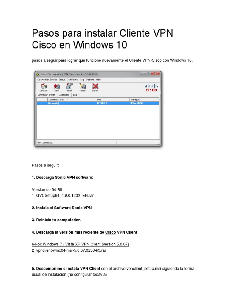 Instalación de Cliente VPN Cisco en Windows 10