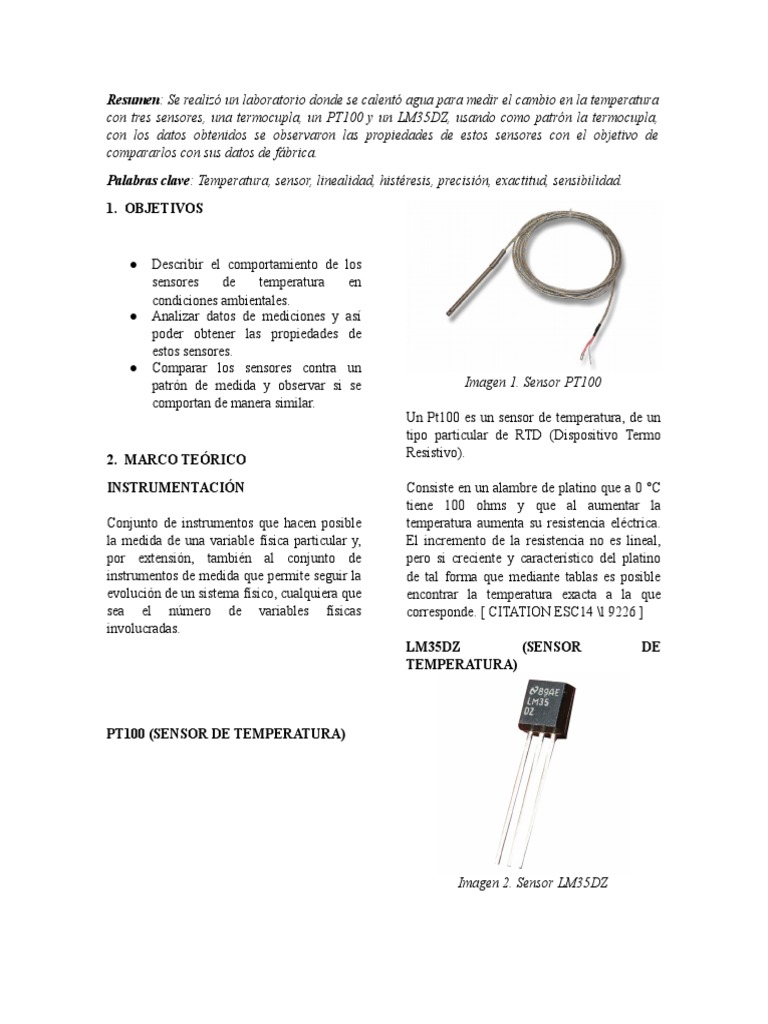 Instrumentación Sensor Temperatura | PDF | Medición | Sensor
