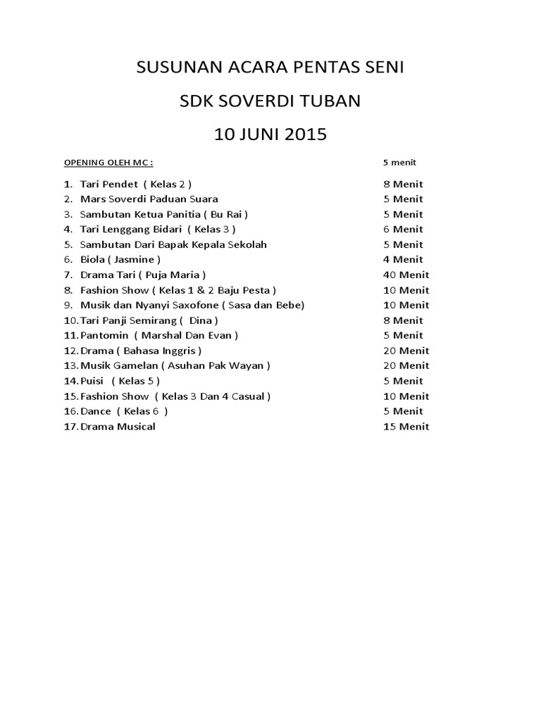 Susunan Acara Pentas Seni