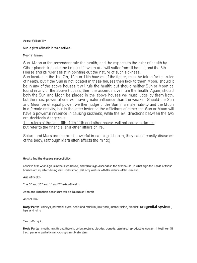 Medical Astrology Notes and Tables PDF In Astrology