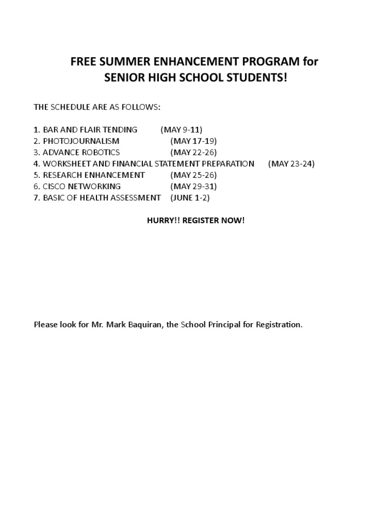 Free Summer Programs for High Schoolers | PDF | Business | Science ...