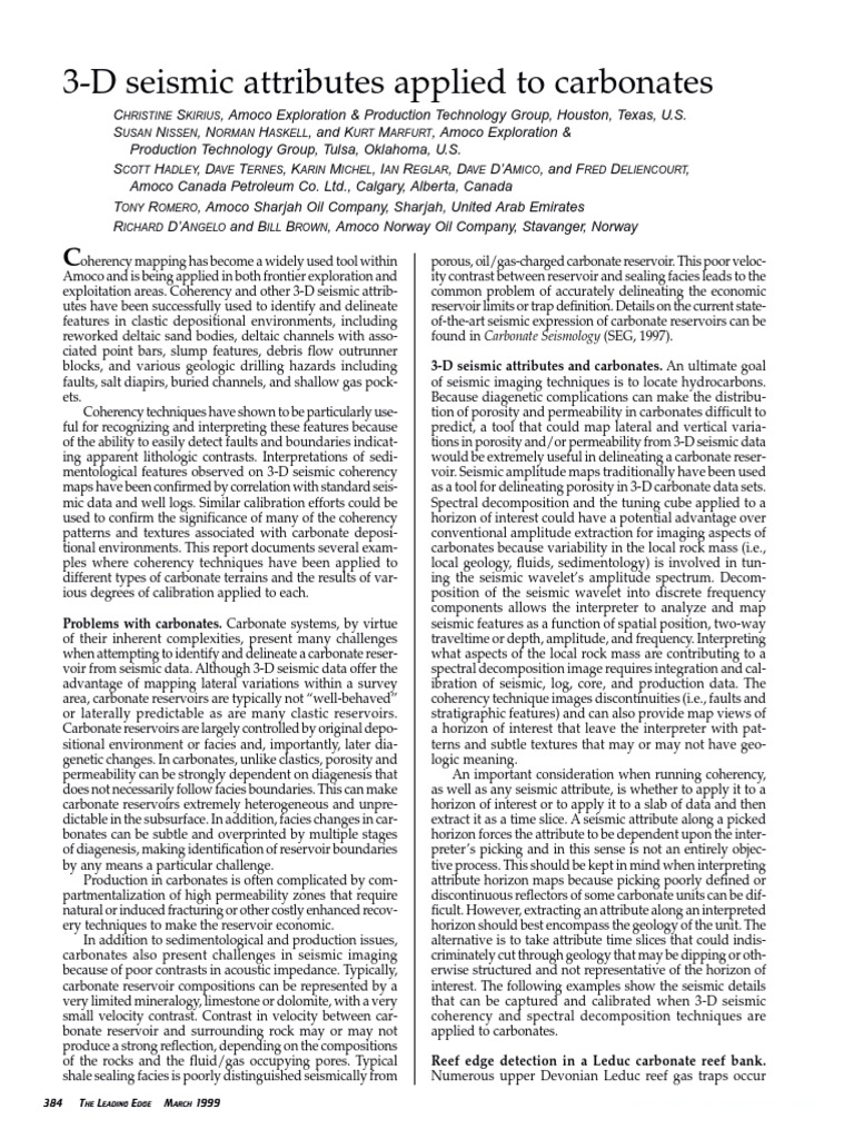 3D Seismic Techniques for Carbonates | PDF | Petroleum Reservoir ...