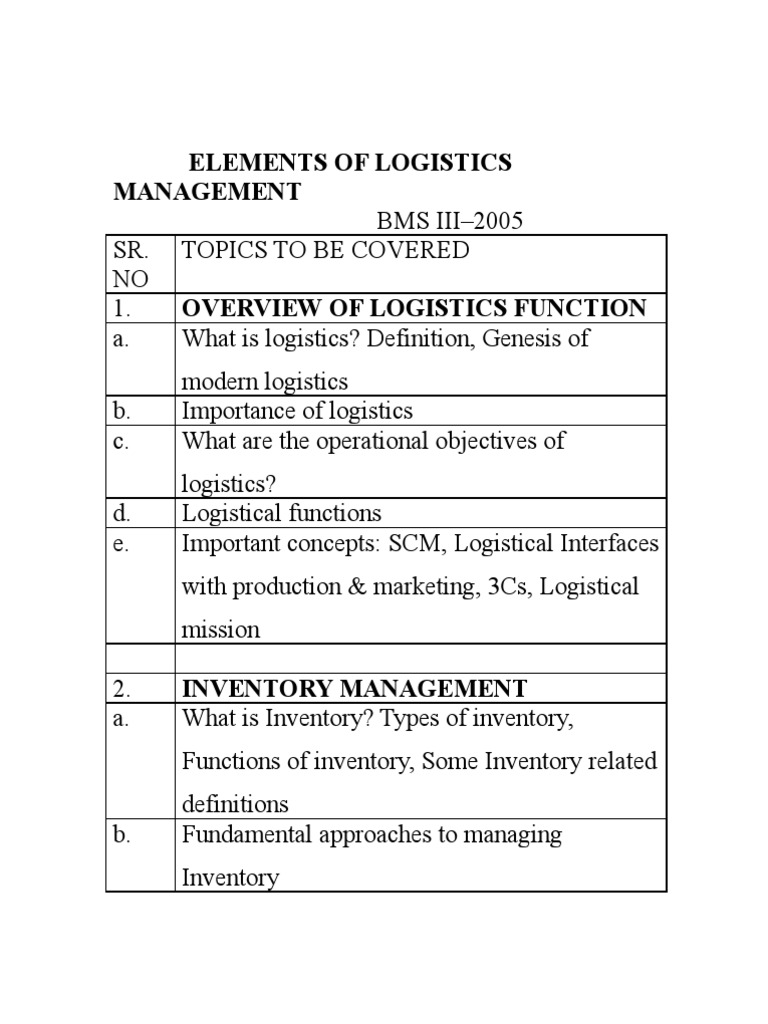 Logistics Management Overview and Topics | PDF | Logistics | Transport