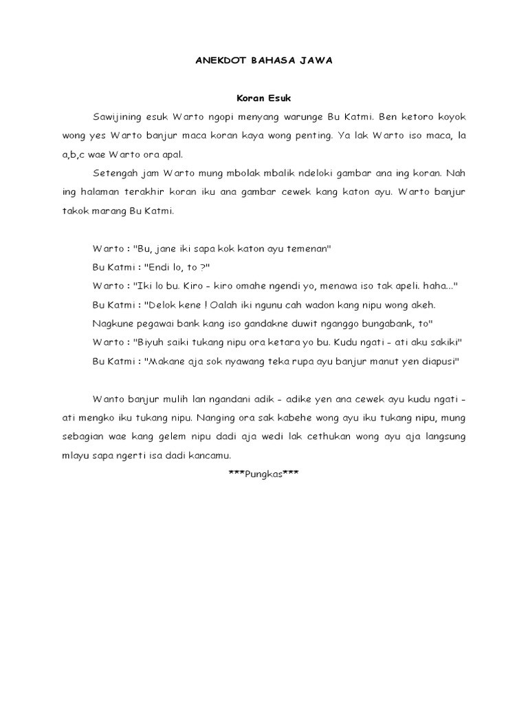 Teks Anekdot Bahasa Jawa Singkat Dunia Belajar